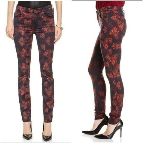 7 FOR ALL MANKIND Skinny Jeans Rogue Roses Print Sz 25 - Picture 12 of 14
